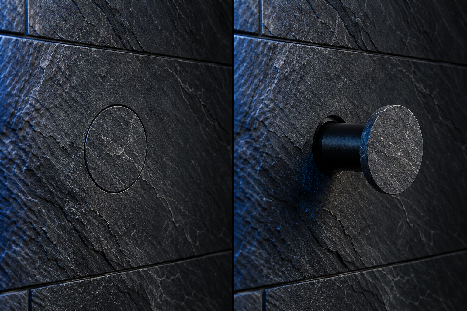 Concept illustration: closed tile face and extended cylindrical hook